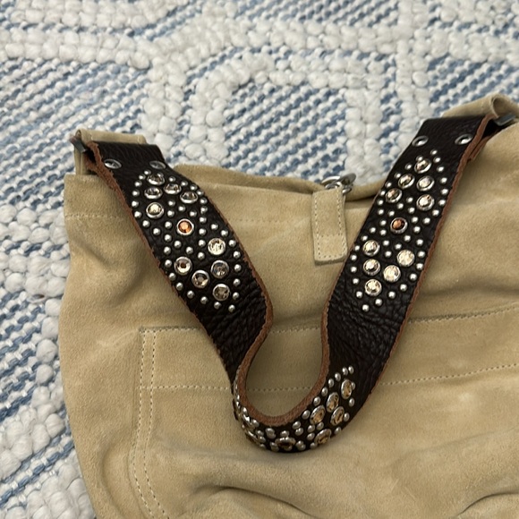 Vintage suede hobo with leather rhinestone strap - Picture 2 of 4